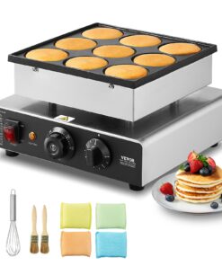 VEVOR 850W Holandiešu Pankūku Cepējs - 9 Mini Poffertjes Ø76mm (3 collas) Nelīpošs Komerciālais Vafeļu Dzelzs ar Temperatūras Kontroli