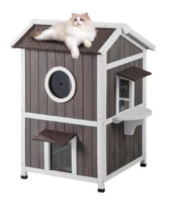 VEVOR 2-Story Wooden Outdoor Cat House with Roof & Door Flaps