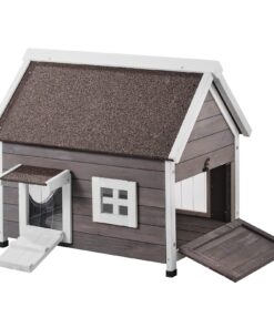 VEVOR Outdoor Wooden Cat House with Weatherproof Roof and PVC Door Flaps