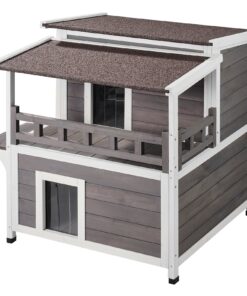 2-Story Wooden Outdoor Cat House with Balcony