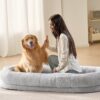 VEVOR Human Dog Bed 172x89x25cm 68x35x10in Large Washable Faux Rabbit Fur with Storage  Non Slip Base