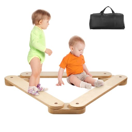 VEVOR Montessori Kids Balance Beam Set 3 PCS Wooden Stepping Stones for Gymnastics and Play