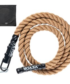 VEVOR 1.5 in (3.8 cm) x 10 ft (3 m) Natural Hemp Gym Climbing Rope with Hooks for Indoor Fitness and Strength Training