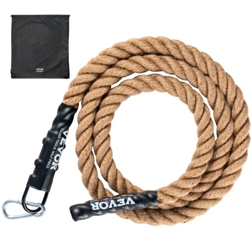 VEVOR 15 in 38 cm x 10 ft 3 m Natural Hemp Gym Climbing Rope with Hooks for Indoor Fitness and Strength Training