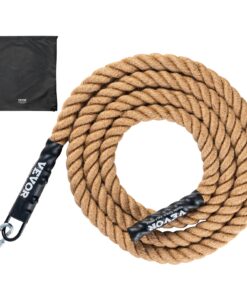 VEVOR 3.8cm x 4.6m Natural Hemp Gym Climbing Rope with Heat Shrink Caps for Indoor Strength Training