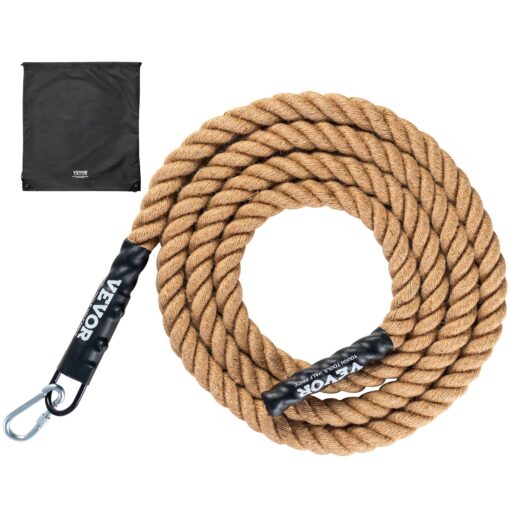 VEVOR 38cm x 46m Natural Hemp Gym Climbing Rope with Heat Shrink Caps for Indoor Strength Training