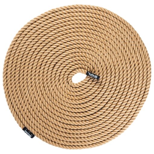 VEVOR 25mm x 305m Natural Hemp Gym Climbing Rope with Heat Shrink Caps for Indoor Fitness and Strength Training