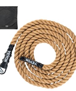 VEVOR 3.8cm x 9.1m Gym Climbing Rope for Fitness and Strength Training with Heat Shrink Caps and Metal Hooks