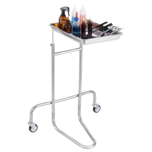 VEVOR Stainless Steel Adjustable Lab Cart with Single Tray 2 Silent Wheels