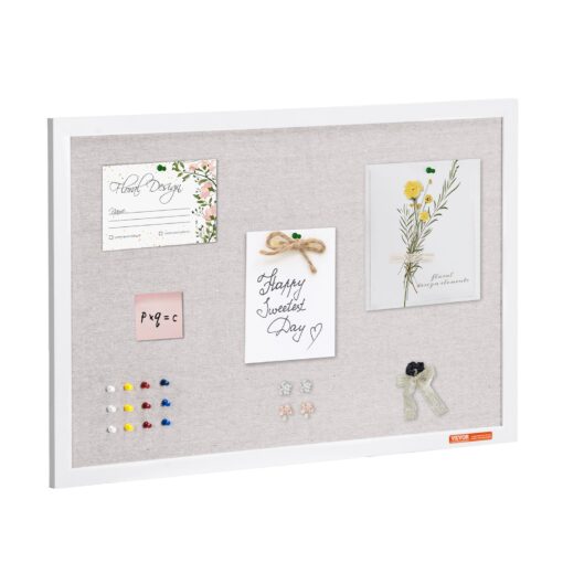 VEVOR Large 76x51 cm 30x20 inches White Linen Surface Cork Bulletin Board with Installation Kit and Push Pins