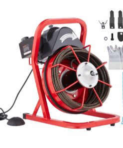VEVOR Elektriskā Kanalizācijas Tīrīšanas Iekārta ar 15.2m (50FT) x 12.7mm (1/2 Collu) Kabeli un 4 Maināmiem Griežņiem 5-10cm (2-4 Collu) Caurulēm