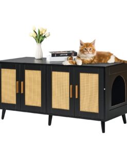 VEVOR Wooden Cat Litter Box Enclosure with Rattan Doors