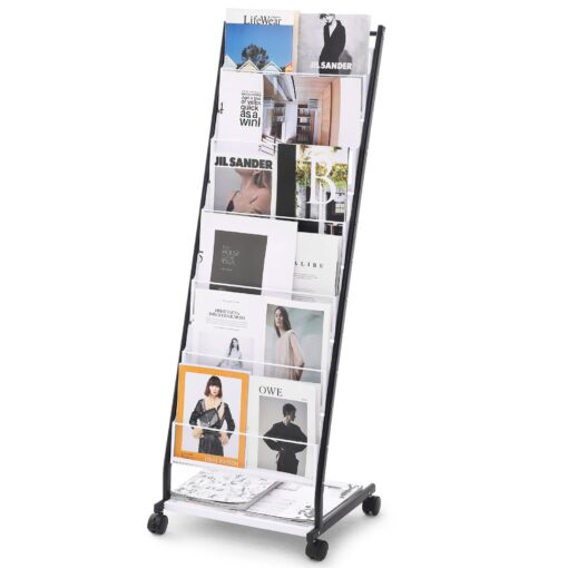 VEVOR 6 Tier Brochure Display Rack with Wheels Holds 12 A4 Magazines