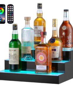 VEVOR 16 collu (40.64 cm) LED apgaismots 3 līmeņu alkohola pudeļu displeja plaukts ar RF un lietotnes vadību