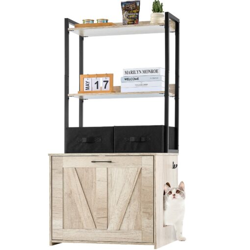 VEVOR Cat Litter Box Enclosure Furniture with 2 Shelves 2 Baskets