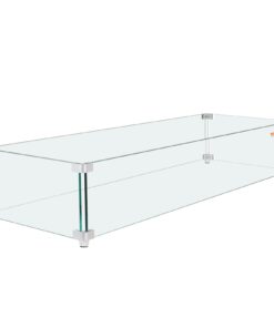 VEVOR Rūdīta Stikla Uguns Bedres Vēja Aizsargs ar Alumīnija Stiprinājumiem - 96.5 x 26.7 x 15.2 cm (38 x 10.5 x 6 collas) Vēja Ekrāns Āra Uguns Bedrēm