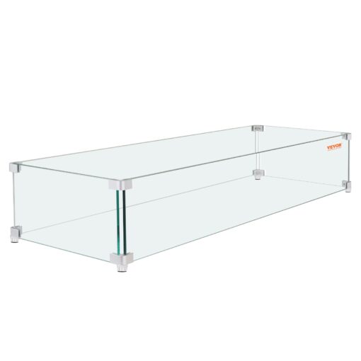 VEVOR Tempered Glass Fire Pit Wind Guard with Aluminum Brackets 965 x 267 x 152 cm 38 x 105 x 6 inches Wind Shield for Outdoor Fire Pits