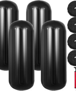 VEVOR 4-Pack Ribbed Boat Fenders 25x71 cm (10x28 inch) Black Vinyl Center Hole Bumpers for Mooring Protection