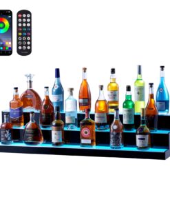 VEVOR 3-Step LED Lighted Liquor Bottle Display Bar Shelf with RF & App Control