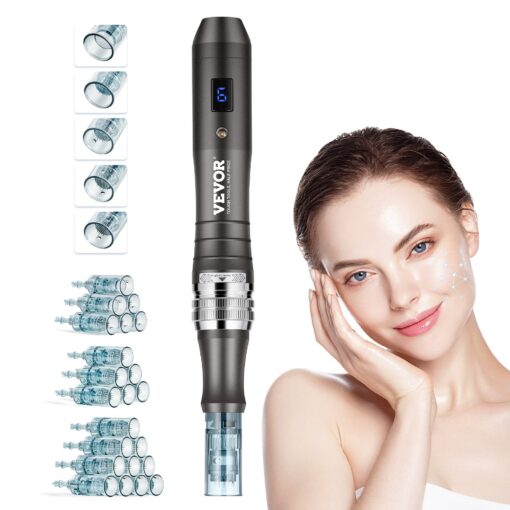 VEVOR 6 Speed Electric Microneedling Pen with Adjustable Needle Length 0 25 mm 0 01 inch and 22 Professional Cartridges