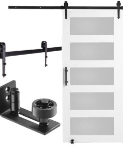 VEVOR 42" x 84" (106.7 cm x 213.3 cm) Wood and Frosted Glass Sliding Barn Door Kit with Hardware for Interior Use