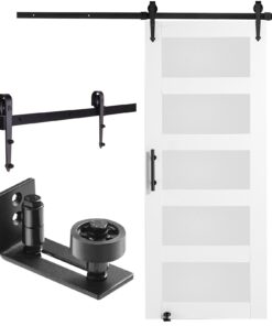 VEVOR 30" x 84" (762 mm x 2133 mm) Cedarwood and Frosted Glass Sliding Barn Door Kit with Hardware