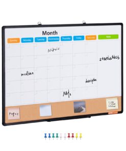 VEVOR 91x61 cm (36x24 in) Monthly Calendar Whiteboard & Cork Board Combo with Aluminum Frame for Office