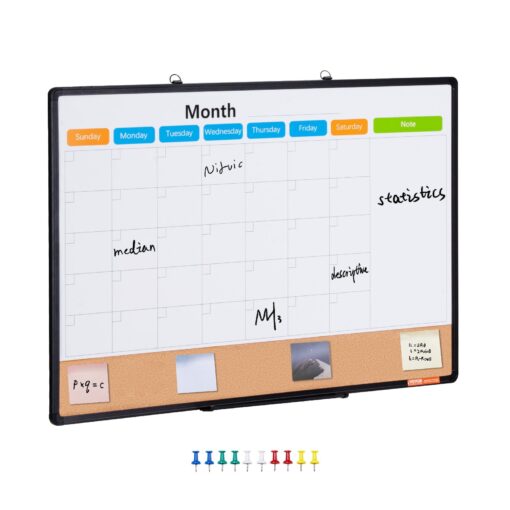 VEVOR 91x61 cm 36x24 in Monthly Calendar Whiteboard Cork Board Combo with Aluminum Frame for Office