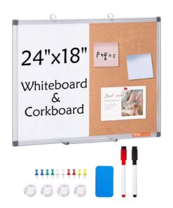 VEVOR Multi-Functional 60 x 45 cm (24 x 18 in) Magnetic Whiteboard & Cork Board Combo with Aluminum Frame for Home