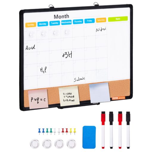 VEVOR 60x45 cm 24x18 in Monthly Calendar Whiteboard and Cork Board Combo with Aluminum Frame