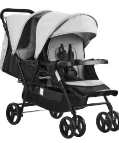 VEVOR Lightweight Foldable Double Stroller with Adjustable Height and Shock-Absorbing Wheels