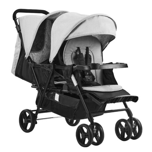 VEVOR Lightweight Foldable Double Stroller with Adjustable Height and Shock Absorbing Wheels