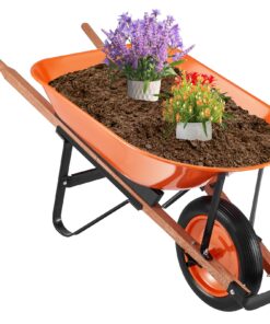 VEVOR Garden Wheelbarrow Cart with 5 Cubic Feet Tray and Single Wheel