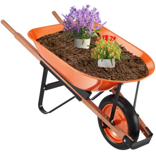 VEVOR Garden Wheelbarrow Cart with 5 Cubic Feet Tray and Single Wheel
