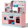 VEVOR Wooden Kitchen Playset for Kids with 24 Accessories   Pink