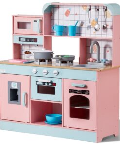 VEVOR Wooden Kitchen Playset for Kids with 24 Accessories - Pink