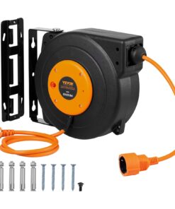 VEVOR Heavy Duty Retractable Extension Cord Reel 19m (62ft) with Overheat Protection