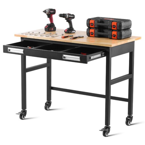 VEVOR 122 cm 48 Mobile Workbench with Solid Oak Wood Top