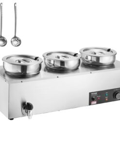 VEVOR Komerciālais Zupas Sildītājs ar 3 Nerūsējošā Tērauda 7.4Qt (7L) Katliem un Temperatūras Kontroli