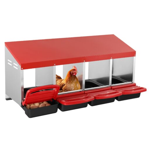 VEVOR 4 Compartment Galvanized Steel Chicken Nest Box with Ventilated Design and Inclined Egg Collection MetricImperial