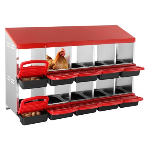 VEVOR 10 Compartment Galvanized Steel Chicken Nest Box with Inclined Design for Easy Egg Collection