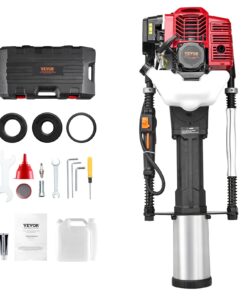 VEVOR 52cc Gas-Powered T Post Driver 2-Stroke Fence Piling Pounder with 3 Heads - 50J Impact Energy