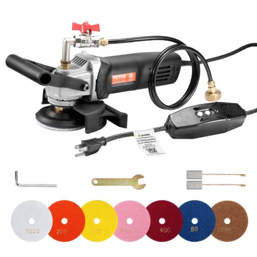 VEVOR 4 Inch 10 cm Electric Wet Stone Polisher with 6 Variable Speeds 7 Pads for Granite