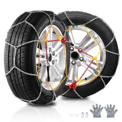 VEVOR 2PCS Heavy Duty Manganese Alloy Steel Snow Tire Chains for Enhanced Traction Compatible with Multiple Tire Sizes 24560 15 to 23555 18 Silver