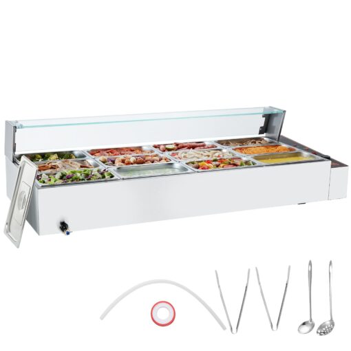 VEVOR Commercial Electric Buffet Food Warmer with Glass Shield