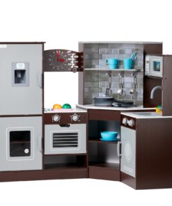 VEVOR Wooden Corner Kitchen Playset for Kids with Realistic Lights & Sounds