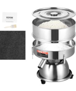 VEVOR 304 Stainless Steel Electric Vibrating Sieve Machine with 12 Mesh (1.7mm) and 80 Mesh (0.18mm) Sifter Shaker