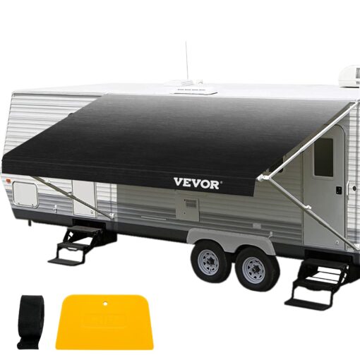 VEVOR RV Awning Fabric Replacement 172 ft x 8 ft 524 x 240 cm Charcoal Fade Durable 15 oz Vinyl for UV and Rain Protection