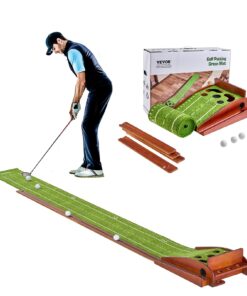 VEVOR Indoor Golf Putting Mat with 5 Hole Sizes and Automatic Ball Return - 2.4m/8ft Alignment and Distance Markings