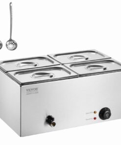 VEVOR Commercial Stainless Steel Electric Food Warmer with 4 15L (15.9 qt) Pans - Adjustable Temperature 30-85°C (86-185°F) - Countertop Buffet Bain Marie with Safety Features and Easy Cleaning